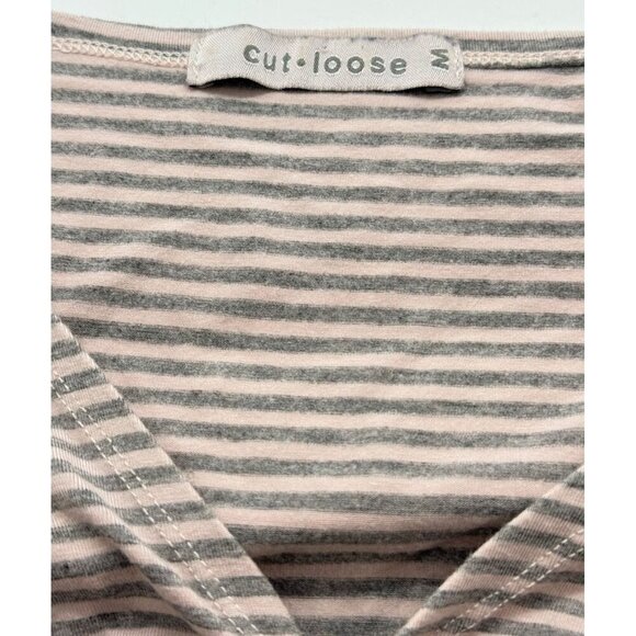 Cut Loose Soft Jersey Knit Top Stretchy 3/4 Sleeve Pink Gray Stripe Swing Size M - Picture 5 of 8